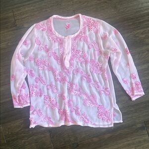 Authentic Indian pink Tunic Embroidered Sheer Blouse